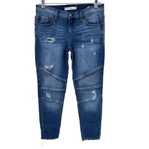 KanCan Distressed Moto Skinny Jeans Medium Wash Blue Women's Size 27 Grunge